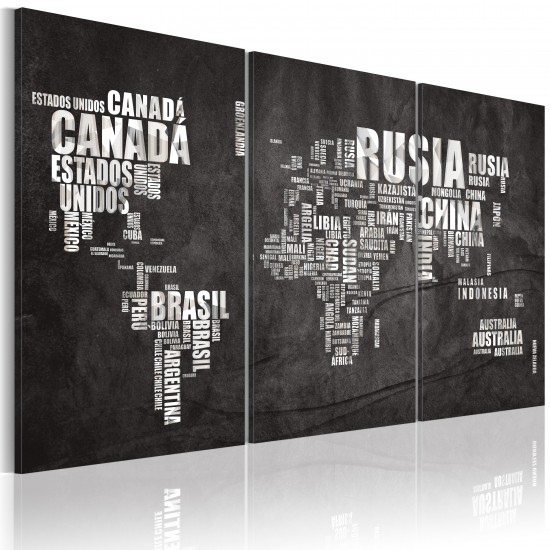 Canvas Print - Map of the World (Spanish language) - triptych